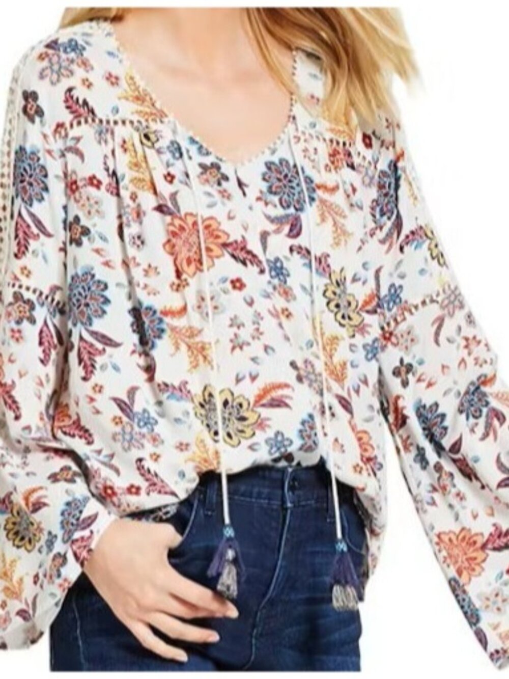 Hannah Peasant Blouse BOHO Chic 1X Plus Crochet Tassel flowy Fairy Floral femin